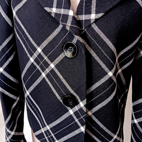 WOOL Career Jacket Black White French Styled Boxy Short Blazer Geometric Sz 8 - Picture 5 of 17